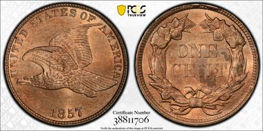 1857 1C Flying Eagle MS63