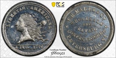 (1876) Token Rulau Va-Pe 1 White Metal S.H. Marks & Co. MS63