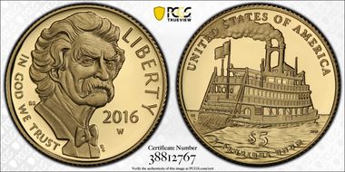 2016-W $5 Mark Twain PR69DCAM