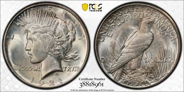 1921 $1 High Relief, Peace MS64