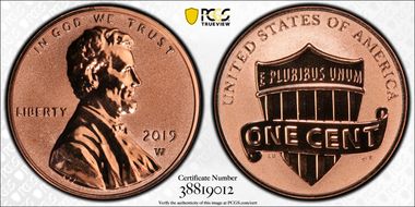 2019-W 1C Shield - Reverse Proof PR68RD