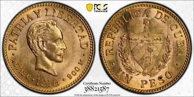 1915 Peso KM-16  Au MS65+