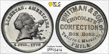 (1876) Token Pa-Ph 488 White Metal Whitman & Son MS64