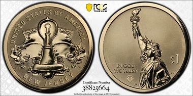 2019-S $1 American Innovation NJ Rev PR Edison Light Bulb PR69