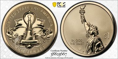 2019-S $1 American Innovation NJ Rev PR Edison Light Bulb PR69