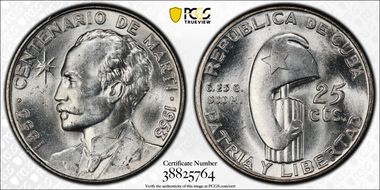 1953 25C Jose Marti KM-27  Ag MS64