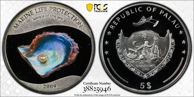 2009 $5 KM-180 Oyster White Pearl PR69DCAM