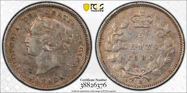 1880-H 5C Obverse 3, Wide Date N1