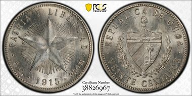 1915 20C Fine Reeding MS65