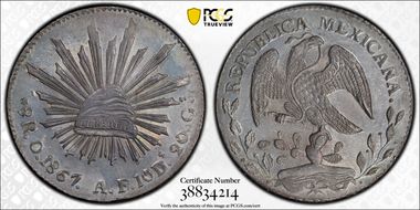 1867-O AE 8 R Oa15 MS63