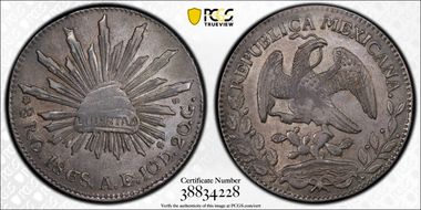 1868-O AE 8 R Oa16 Ornate 6 AU53