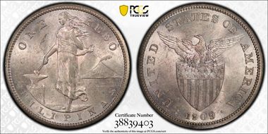 1909-S/S Peso Allen-17.04a MS61