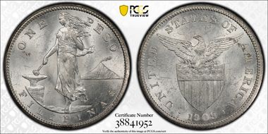 1909-S/S Peso Allen-17.04a MS62