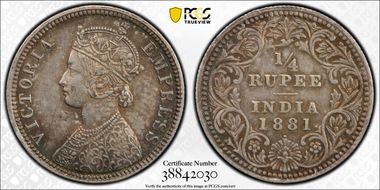 1881(B) 1/4 Rup SW-6.260 Dot AU53