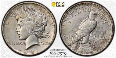 1921 $1 High Relief, Peace N1