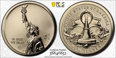 2019-S $1 American Innovation NJ Rev PR Edison Light Bulb First Strike PR70