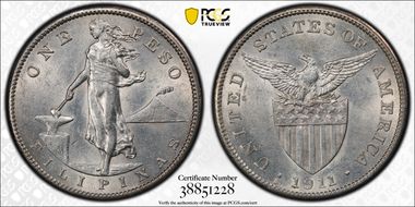 1911-S Peso AU55