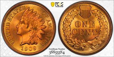 1909 1C Indian MS67+ RD