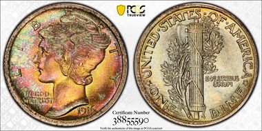 1916 10C Mercury MS68FB