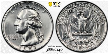 1957-D 25C Misplaced MM FS-501 MS64