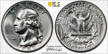 1957-D 25C Misplaced MM FS-501 MS64