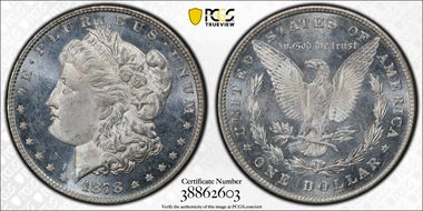 1878 8TF $1 VAM 23, Crazy Lips MS64PL