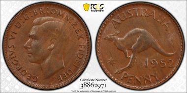 1952 A. (p) 1D Melbourne reverse Wedge serif 2 AU58BN