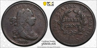 1806 1/2C Small 6, No Stems F12BN