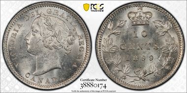 1899 10C Wide Dt, Small 9, Die Chips MS63