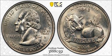 2004-D 25C Wisconsin Extra Leaf Low MS65+