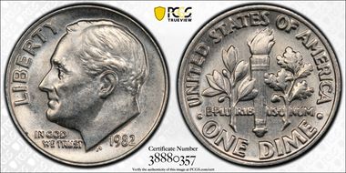 1982 10C No Mintmark - Strong AU58