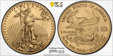 2008-W $10 Burnished Gold Eagle SP70
