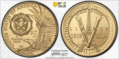 2019-W $5 American Legion 100th Ann MS70