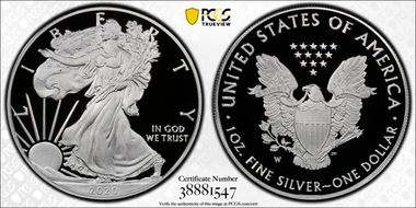 2020-W  $1 Silver Eagle First Strike FUN Show PR70DCAM