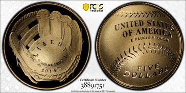 2014-W $5 Baseball Hall of Fame PR70DCAM