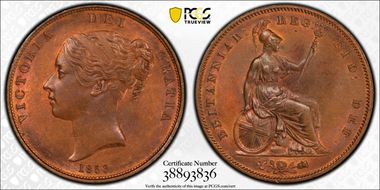 1853 1D S-3948 Ornamental trident MS65RB