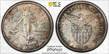 1910-S Peso KM-172  Ag AU55