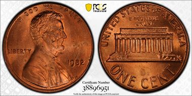 1982 1C Zinc, Small Date MS65RD