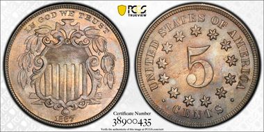 1867 5C No Rays MS63