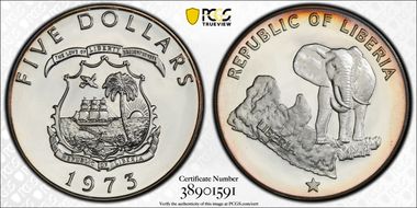 1973 $5 Elephant PR68DCAM