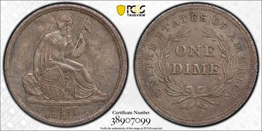 1837 10C Seated, Large Date N1