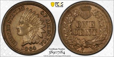 1864 1C Copper-Nickel MS62