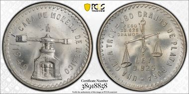 1949-Mo Onza KM-M49a  Ag MS65