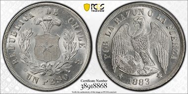 1883-So Peso Round Top 3 MS66