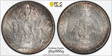 1912 Peso Caballito KM-453  Ag MS64