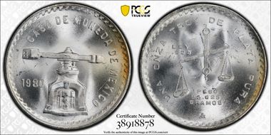 1980-Mo Onza KM-M49b.5  Ag MS66