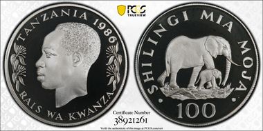 1986 100 S Elephant KM-18a  Ag PR69DCAM