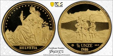 1986 AH 1/4 Unze Rutli Eternal Pact PR69DCAM