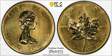 1986 $50 Maple Leaf/Au MS63