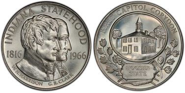 1966 SC50C Indiana Statehood 150th Ag Heraldic Art Medal MS68